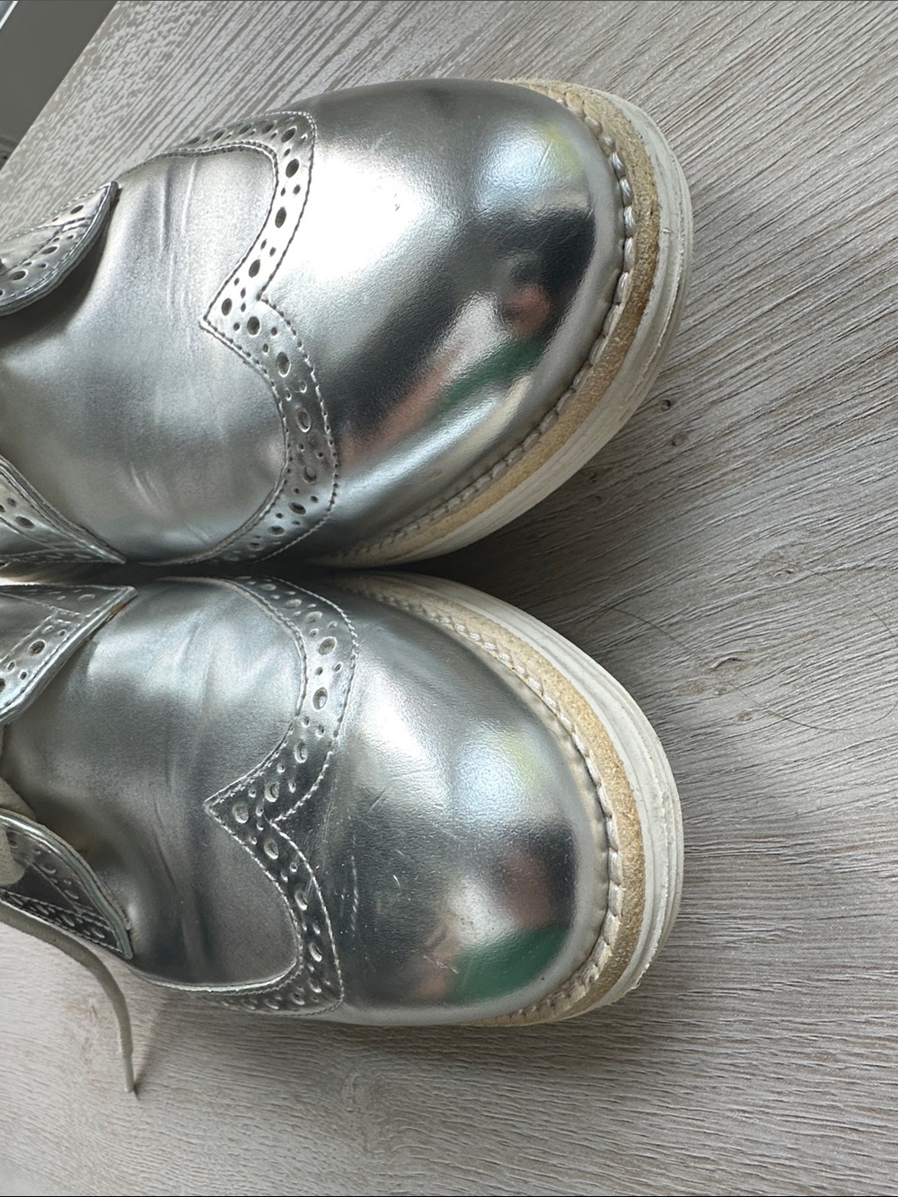 Cole Haan Silver Metallic Wingtip Oxfords - Women's - Picture 5 of 9